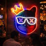 Cool Cat LED Neon Sign with Crown and Sunglasses Design for Bar, Club and Wall Decor