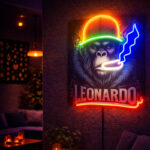 Custom Gorilla Neon Sign “Leonardo” – Multicolor LED Neon Wall Art for Bar, Studio & Man Cave Decor