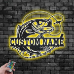 Custom Name Bass Fishing Name Sign Decoration For Room, Metal Wall Signs With RGB Led Light