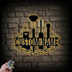 Custom Name Beauty Cosmetics And Makeup Salon, Metal Wall Signs With RGB Led Light