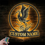 Custom Name Blue Heron Lover Name Sign Home Decor, Metal Wall Signs With RGB Led Light