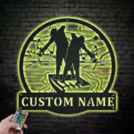 Custom Name Bowfishing Father And Son Metal Wall Signs With RGB Led Light