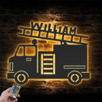 Custom Name Boy Vehicle Firetruck Name Sign Home Decor Metal Wall Signs With RGB Led Light