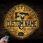 Custom Name Butcher Shop Metal Wall Signs With RGB Led Light