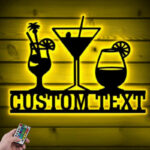Custom Name Cocktail Bar Sign Wall Art With RGB Led Lights
