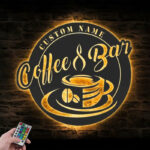 Custom Name Coffee Lover Name Sign Home Decor Kitchen Metal Wall Signs With RGB Led Light