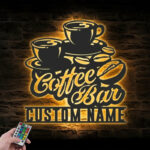 Custom Name Coffee Lover Name Sign Home Decor Kitchen Metal Wall Signs With RGB Led Light