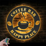 Custom Name Coffee Lover Name Sign Home Decor Kitchen, Metal Wall Signs With RGB Led Light