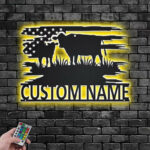 Custom Name Cow Farm Name Sign Decoration For Room, Metal Wall Signs With RGB Led Light
