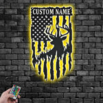 Custom Name Deer Hunter Decoration For Room Metal Wall Signs With RGB Led Light