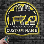 Custom Name Farmer Name Sign Decoration For Room, Metal Wall Signs With RGB Led Light