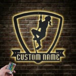 Custom Name Female Bodybuilder For Gym Room WeightLifting, Metal Wall Signs With RGB Led Light