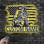 Custom Name Fireman Name Sign Decoration For Room, Metal Wall Signs With RGB Led Light
