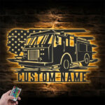 Custom Name Fireman Name Sign Home Decor Firefighter Metal Wall Signs With RGB Led Light