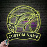 Custom Name Florida Pompano Fish Pole Metal Wall Signs With RGB Led Light