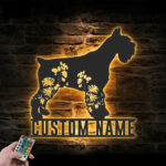 Custom Name Flower Dog Lover Name Sign Home Decor, Metal Wall Signs With RGB Led Light