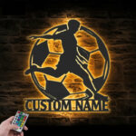 Custom Name Football Player Lover Sign Home Decor, Metal Wall Signs With RGB Led Light