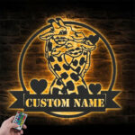 Custom Name Giraffes Lover Metal Wall Signs With RGB Led Light