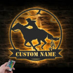 Custom Name Girl And Horse Name Sign Home Decor Horse Farmhouse Barn, Metal Wall Signs With RGB Led Light