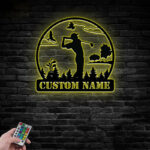 Custom Name Golfer Golf Club Decoration Man Cave Golf, Metal Wall Signs With RGB Led Light
