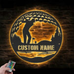 Custom Name Golfer Name Sign Home Decor, Metal Wall Signs With RGB Led Light