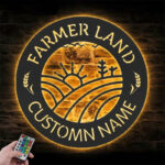 Custom Name Grain Farmhouse Name Sign Home Decor Business Barn, Metal Wall Signs With RGB Led Light