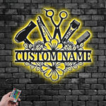 Custom Name Hair Stylist Name Sign Decoration For Room, Metal Wall Signs With RGB Led Light