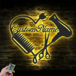 Custom Name Hair Stylist Name Sign Home Decor Hairdresser, Metal Wall Signs With RGB Led Light