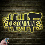Custom Name Hairdresser Tools, Metal Wall Signs With RGB Led Light