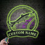 Custom Name Herring Fishing Fish Pole Metal Wall Signs With RGB Led Light