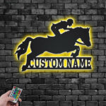 Custom Name Horse Jumping Name Sign Decoration For Room, Metal Wall Signs With RGB Led Light