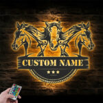 Custom Name Horse Livestock Name Sign Home Decor Horse Barn, Metal Wall Signs With RGB Led Light
