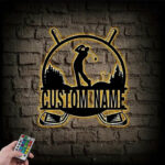 Custom Name LED Golfing Metal Wall Art, Metal Wall Signs With RGB Led Light