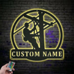Custom Name Lineman Job Name Metal Wall Signs With RGB Led Light