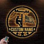 Custom Name Lineman Room Metal Wall Signs With RGB Led Light