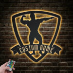 Custom Name Male Bodybuilder For Fitness Wall Art, Gym Room WeightLifting Metal Wall Signs With RGB Led Light