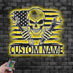 Custom Name Mechanic Garage Name Sign Decoration For Room, Metal Wall Signs With RGB Led Light