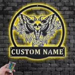 Custom Name Moth Skull Name Sign Decoration For Room, Metal Wall Signs With RGB Led Light