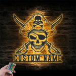 Custom Name Pirate Ship Name Sign Home Decor, Metal Wall Signs With RGB Led Light