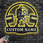 Custom Name Powerlifting Name Sign Decoration For Room, Metal Wall Signs With RGB Led Light