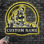 Custom Name Powerlifting Name Sign Decoration For Room, Metal Wall Signs With RGB Led Light