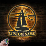 Custom Name Sailboat Metal Wall Signs With RGB Led Light