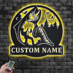 Custom Name Salmon Fisher Name Sign Decoration For Room Metal Wall Signs With RGB Led Light