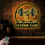 Custom Name Sign Home Decor Cross Fitness Gym Workout Room, Metal Wall Signs With RGB Led Light