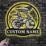 Custom Name Skull Bicycle Metal Wall Signs With RGB Led Light