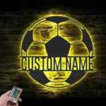 Custom Name Soccer Ball, Metal Wall Signs With RGB Led Light
