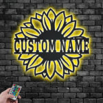 Custom Name Sunflower Name Sign Decoration For Room, Metal Wall Signs With RGB Led Light