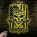Custom Name Tattoo Machine America Flag Metal Wall Art With RGB Led Light