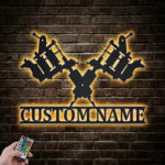 Custom Name Tattoo Machine Wall Metal Wall Signs With RGB Led Light