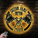 Custom Name Tattoo Studio Metal Wall Signs With RGB Led Light